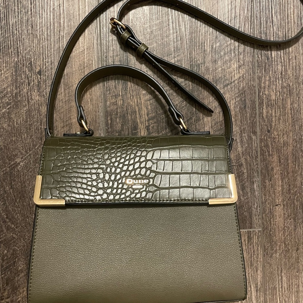 Dune London Green Crossbody Bag,Textured Flap and Gold Accents. FINAL MARKDOWN